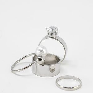 pearl crystal rhinestone ring midi set of 4